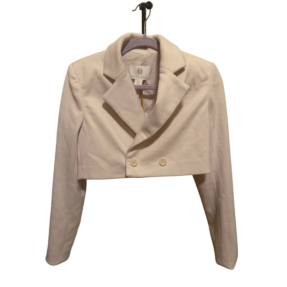 House of Harlow 1960 XS Cream Corduroy Cropped Blazer Double Breasted Ivory - Picture 2 of 10